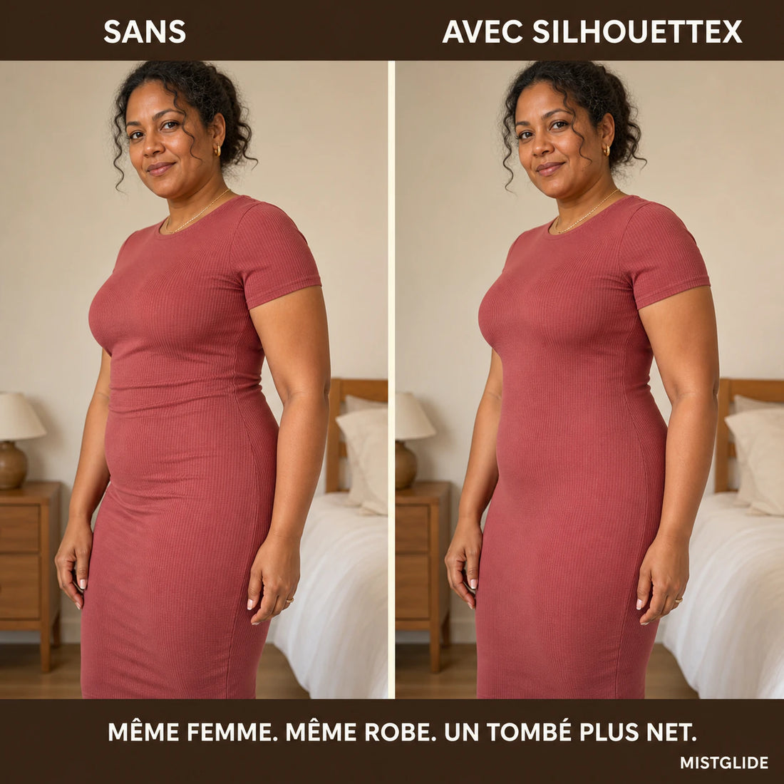 Comparaison de la même robe sans puis avec SilhouetteX Mistglide