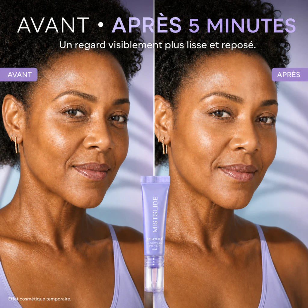 Avant et après cinq minutes avec ÉclatLift sur peau foncée
