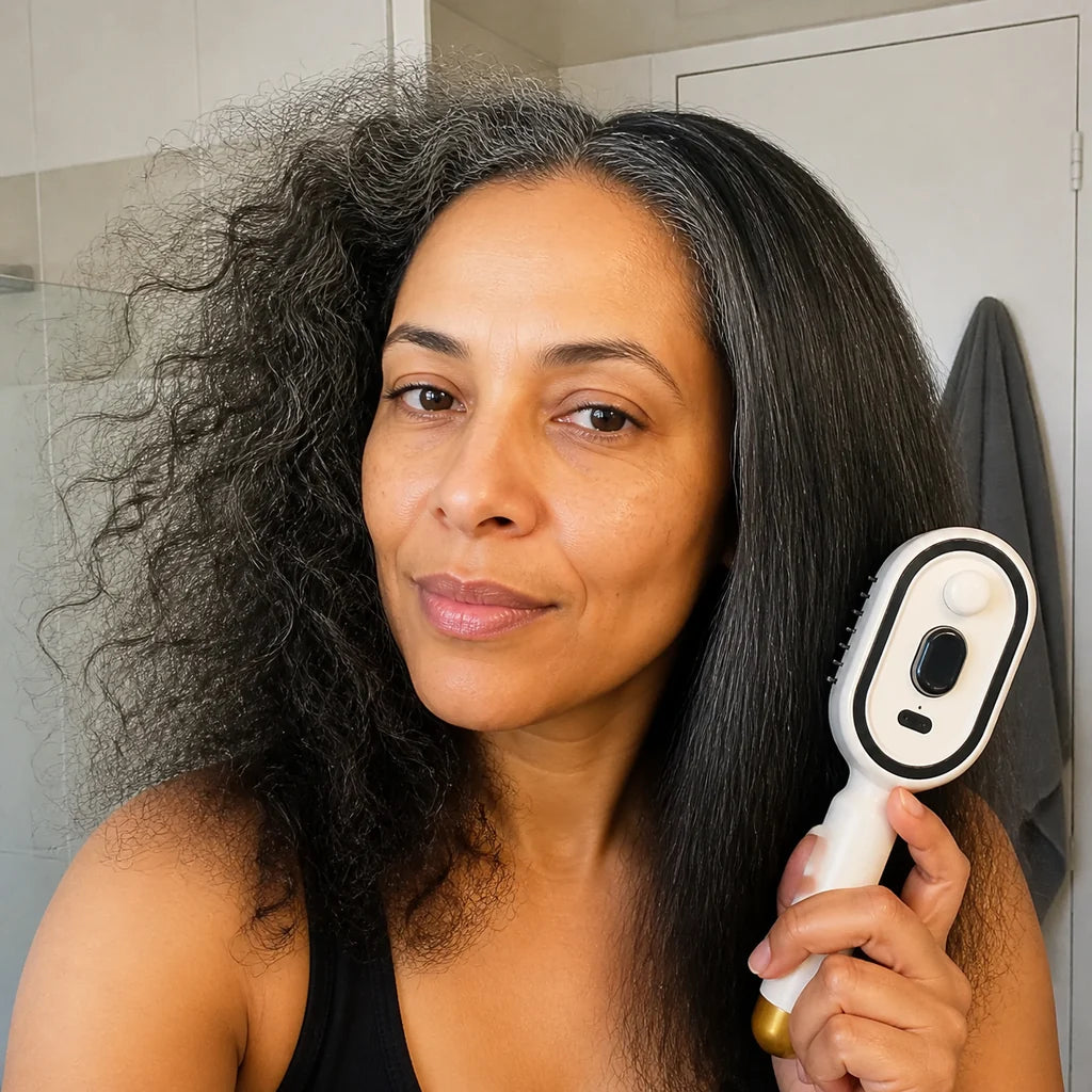 Customer using Mistglide Brush before leaving home