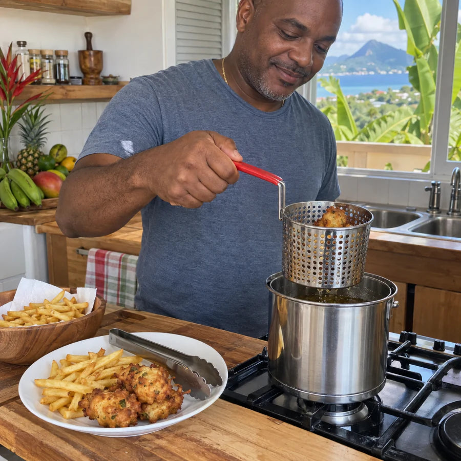 Client en Martinique utilisant la Mini Friture pour des accras et des frites