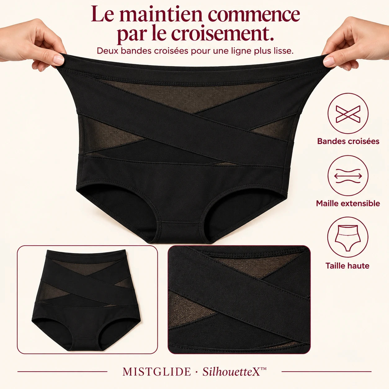 Bandes croisées et maille extensible