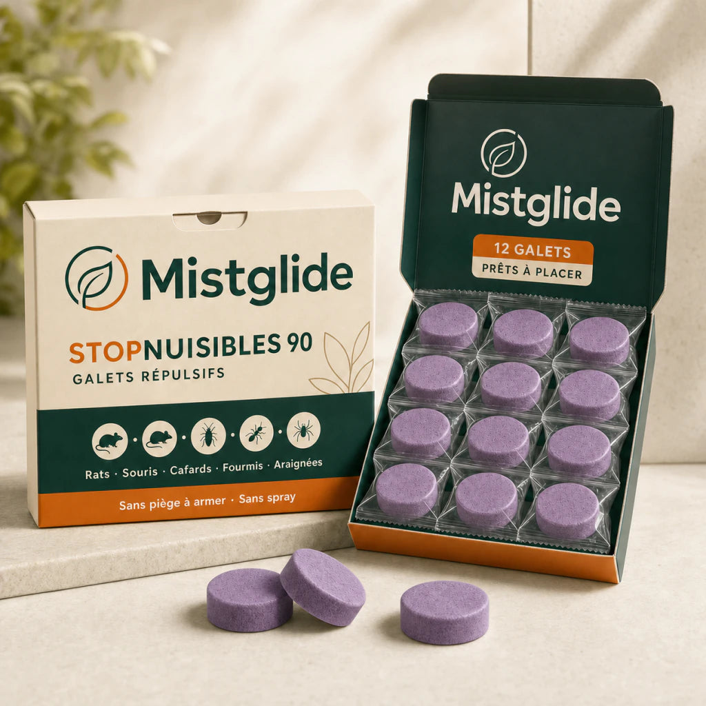 Mistglide StopNuisibles 90, boîte de 12 galets répulsifs prêts à placer