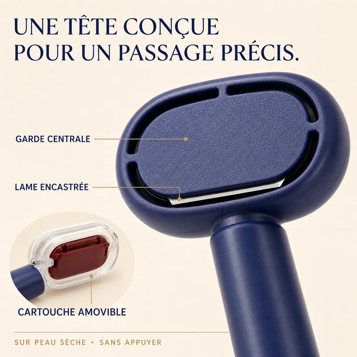Mécanisme exact du Mistglide One-Pass avec garde centrale, lame encastrée et cartouche amovible