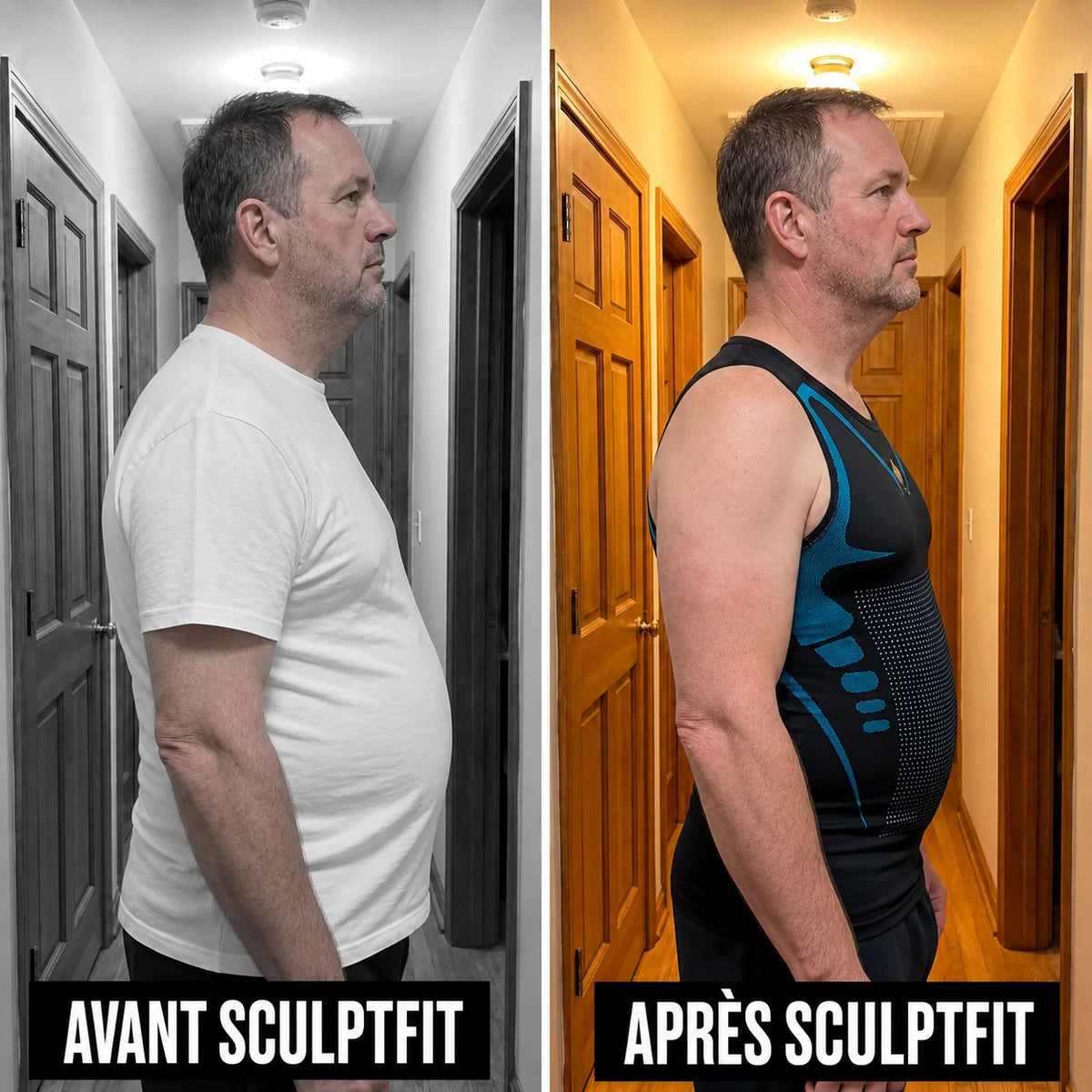 Résultat avant après de profil avec Mistglide SculptFit