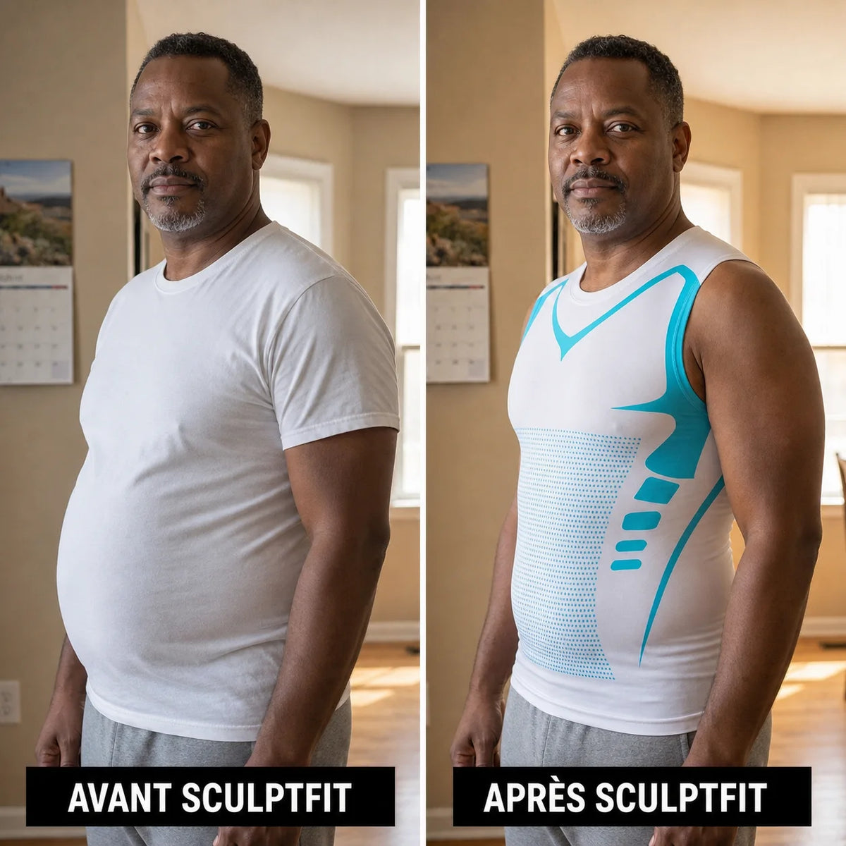 Résultat avant après d'un client noir avec Mistglide SculptFit
