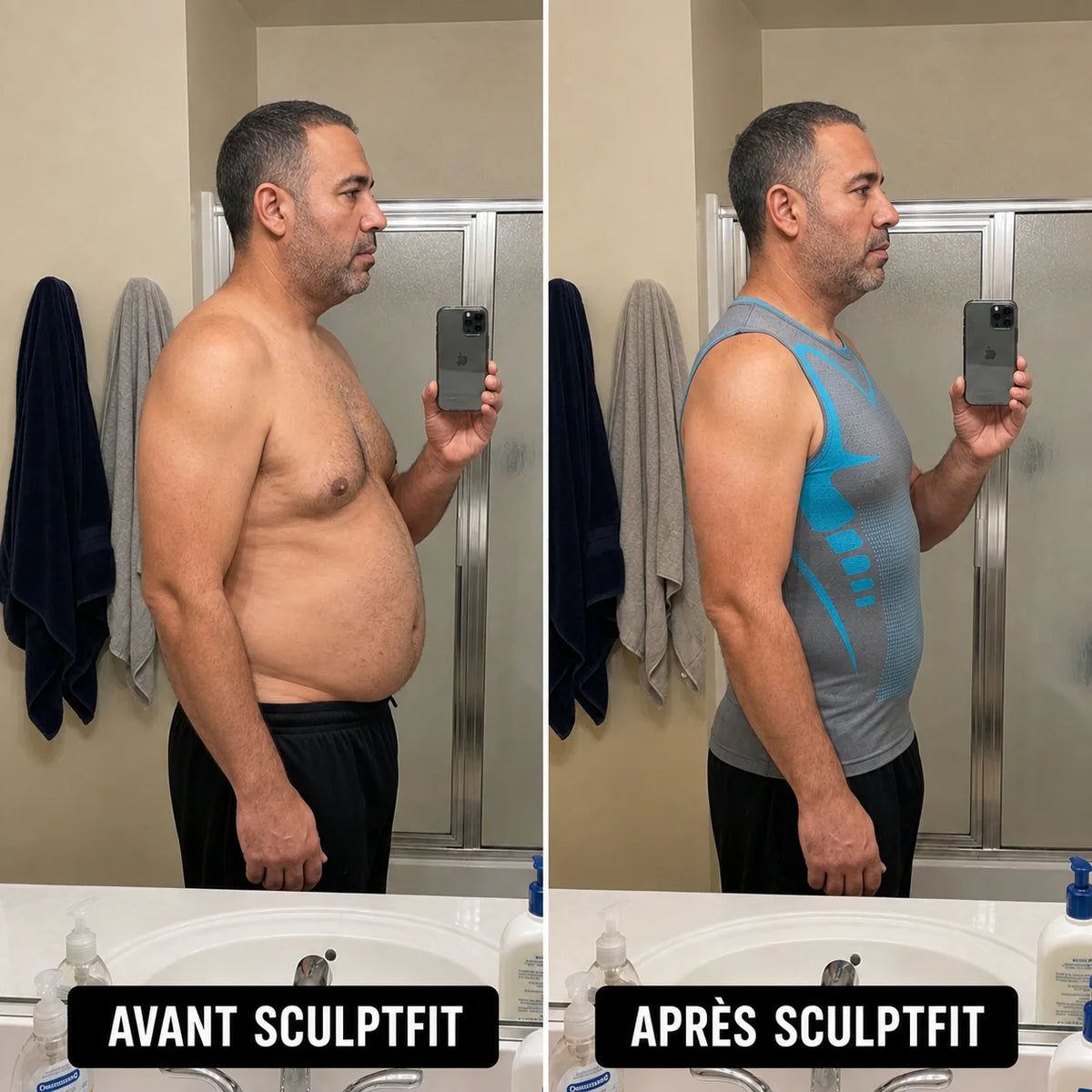 Résultat avant après d'un client maghrébin avec Mistglide SculptFit