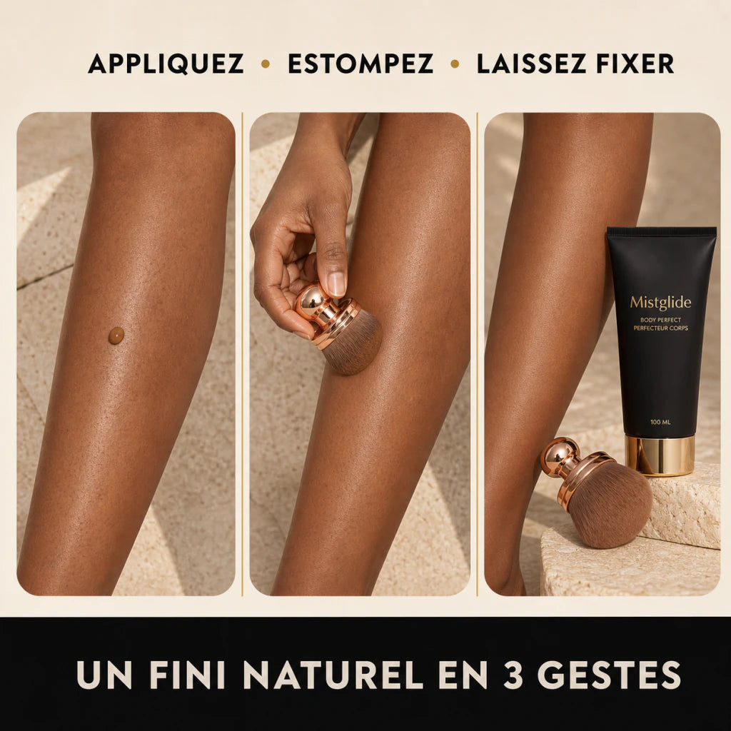 Application Body Perfect en trois gestes avec le pinceau kabuki