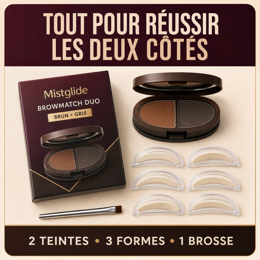 Contenu du coffret BrowMatch deux teintes trois formes et une brosse