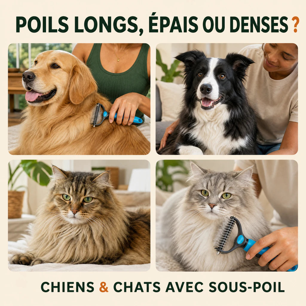 DuoRake pour chiens et chats aux poils longs épais ou denses