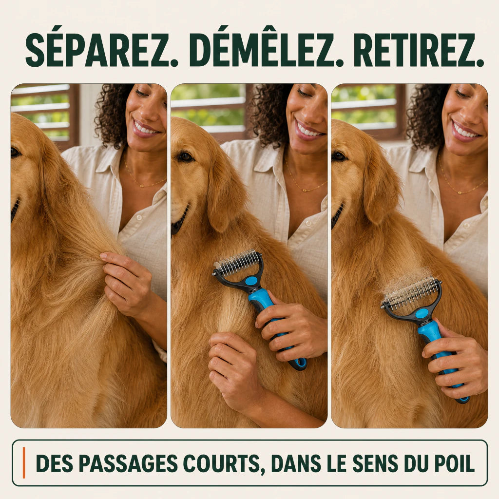 Séparer démêler et retirer le sous-poil en trois gestes