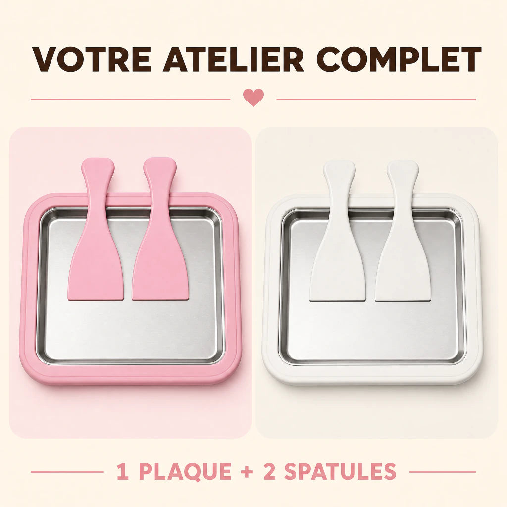 Contenu de l'atelier IceRoll rose et blanc avec deux spatules