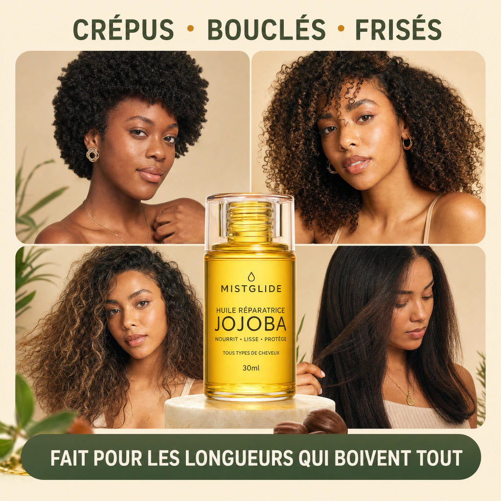 Mistglide Jojoba Repair Oil pour cheveux crépus bouclés frisés