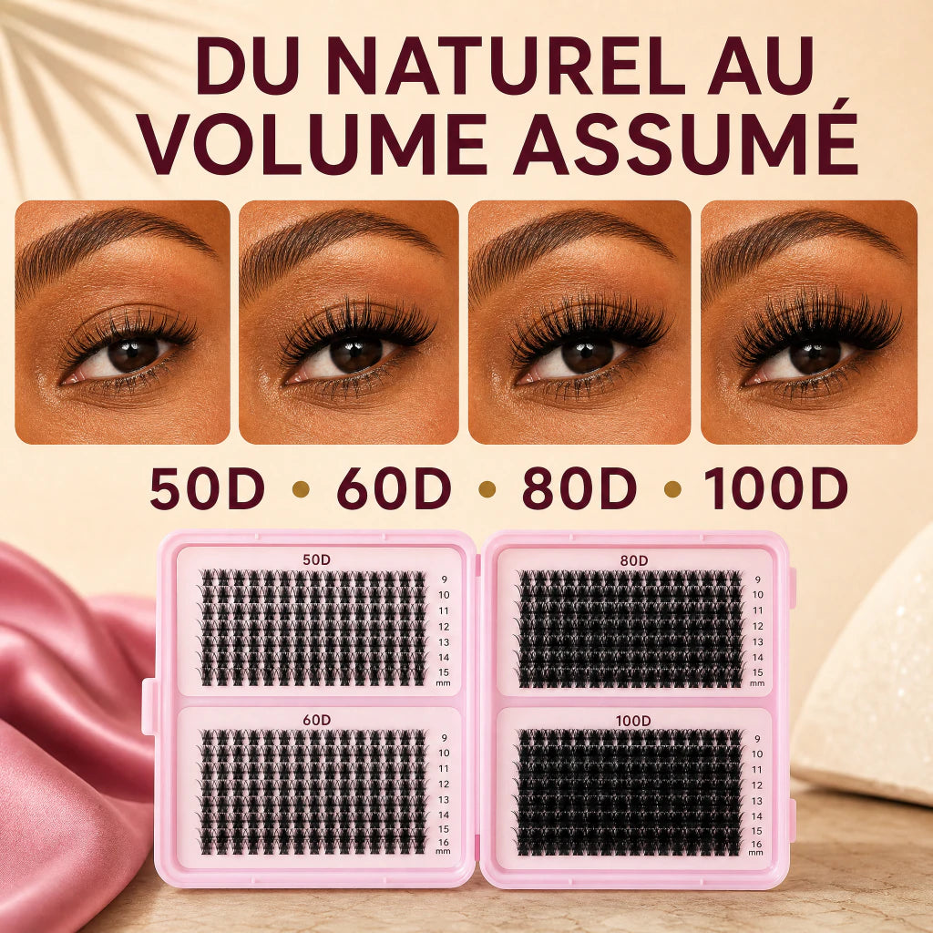 Quatre densités de bouquets Mistglide Lash Atelier de 50D à 100D