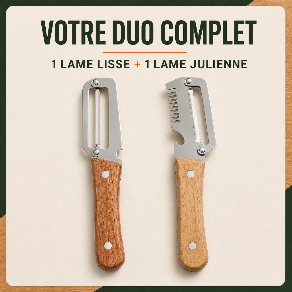 Contenu du duo avec un éplucheur lisse et un éplucheur julienne