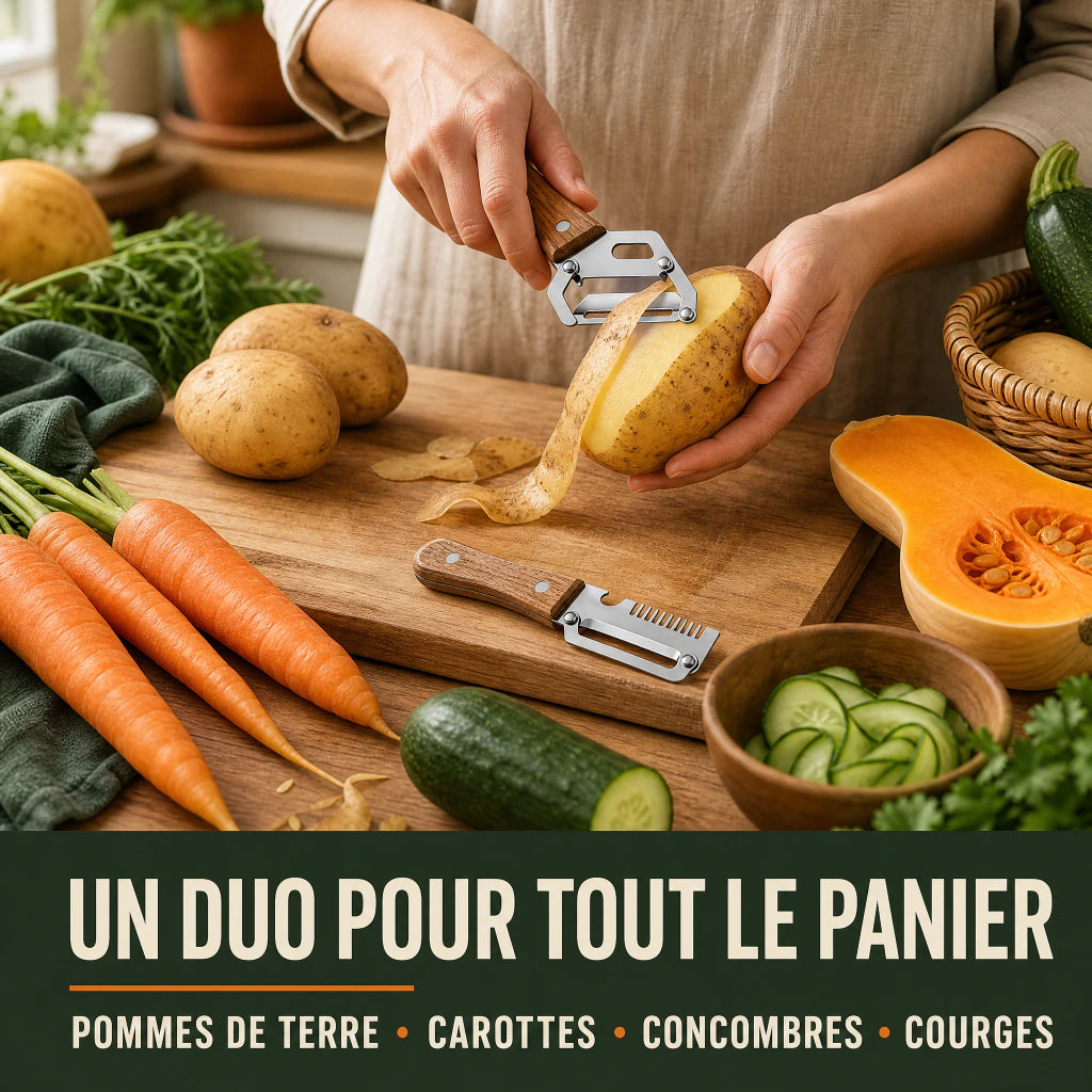 Duo Éplucheurs pour pommes de terre carottes concombres et courges