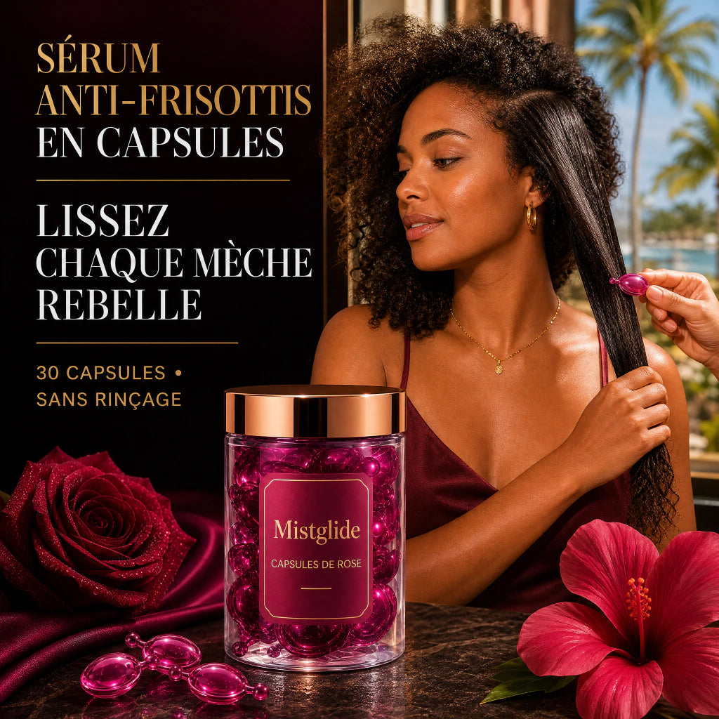 Sérum anti-frisottis Mistglide en capsules sur cheveux texturés