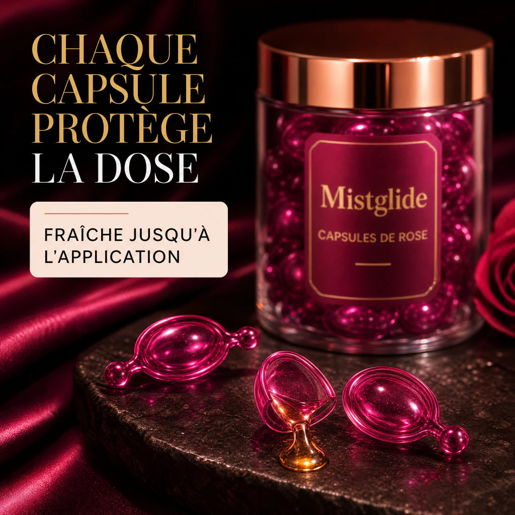 Capsules individuelles protégeant une dose de sérum à l'essence de rose