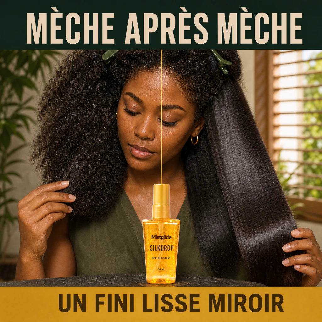 Même mèche avant et après le sérum lissant Mistglide SilkDrop