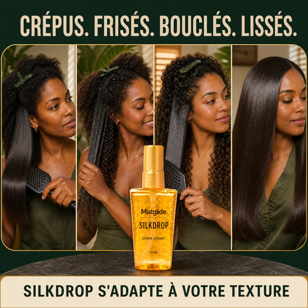 SilkDrop sur cheveux crépus frisés bouclés et lissés