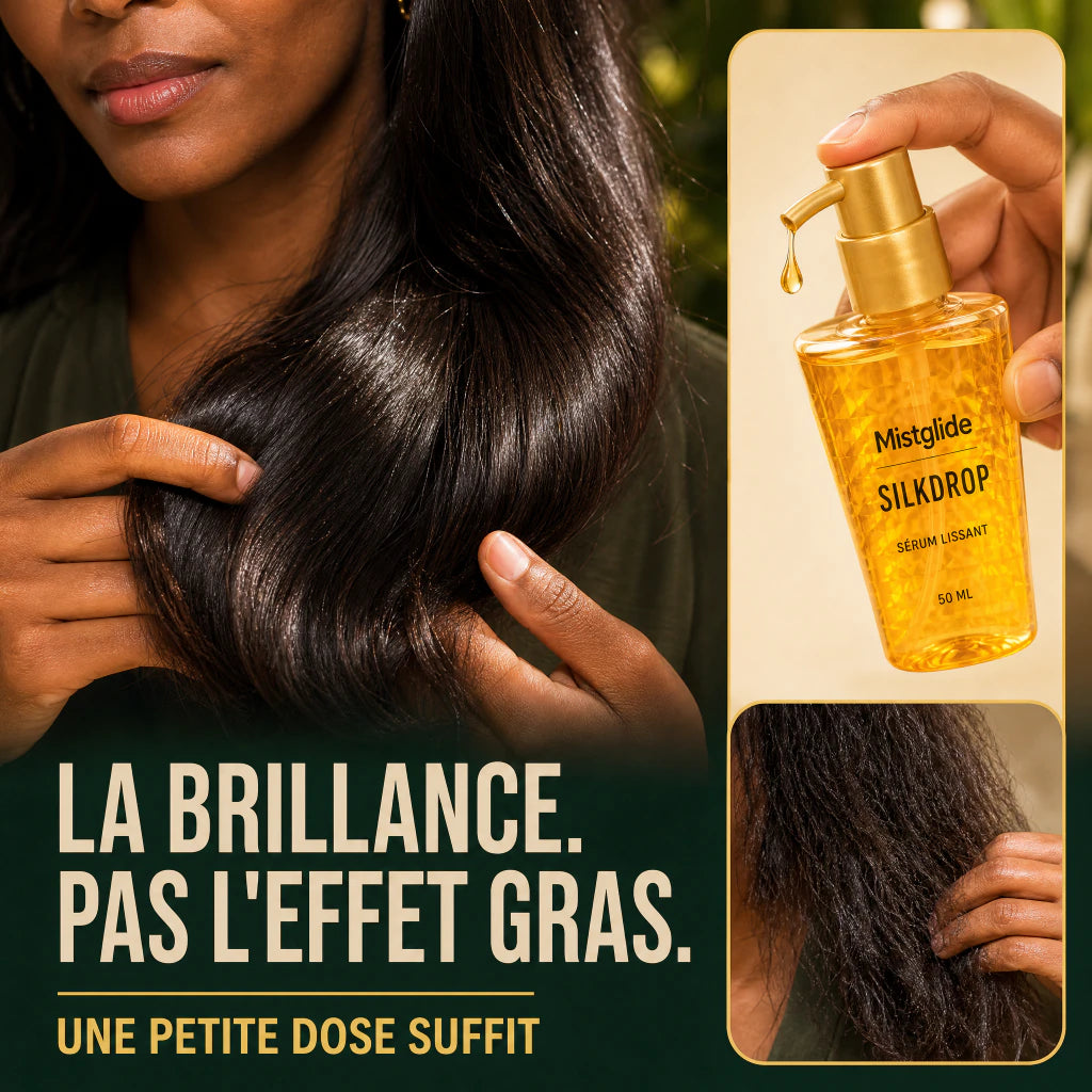 Cheveux lisses et brillants sans effet gras avec Mistglide SilkDrop