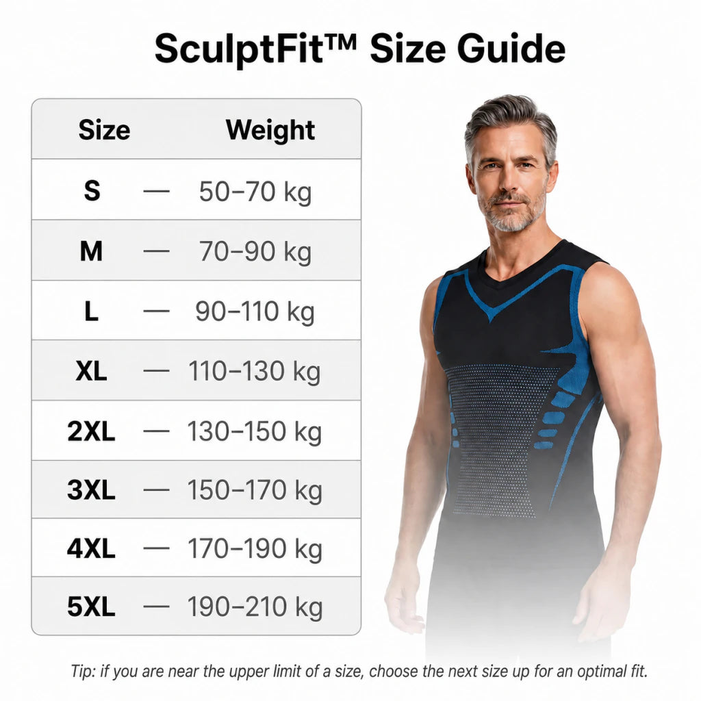 Mistglide SculptFit size guide in kilograms