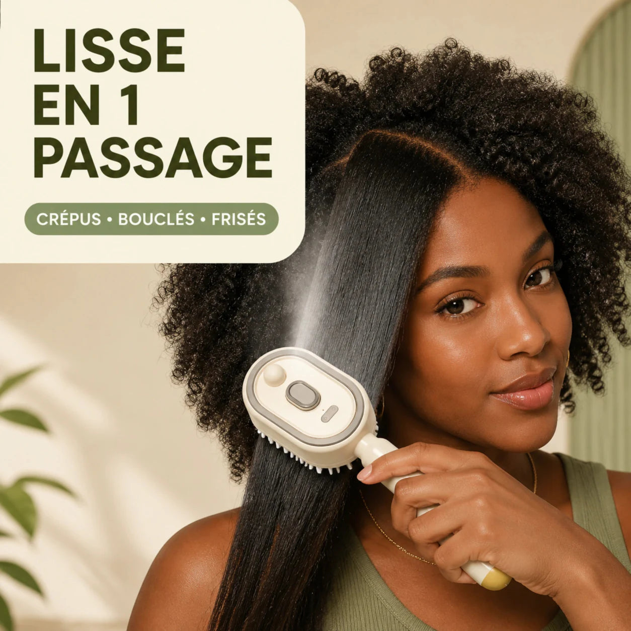 Mistglide Brush lisse une mèche de cheveux texturés en un passage