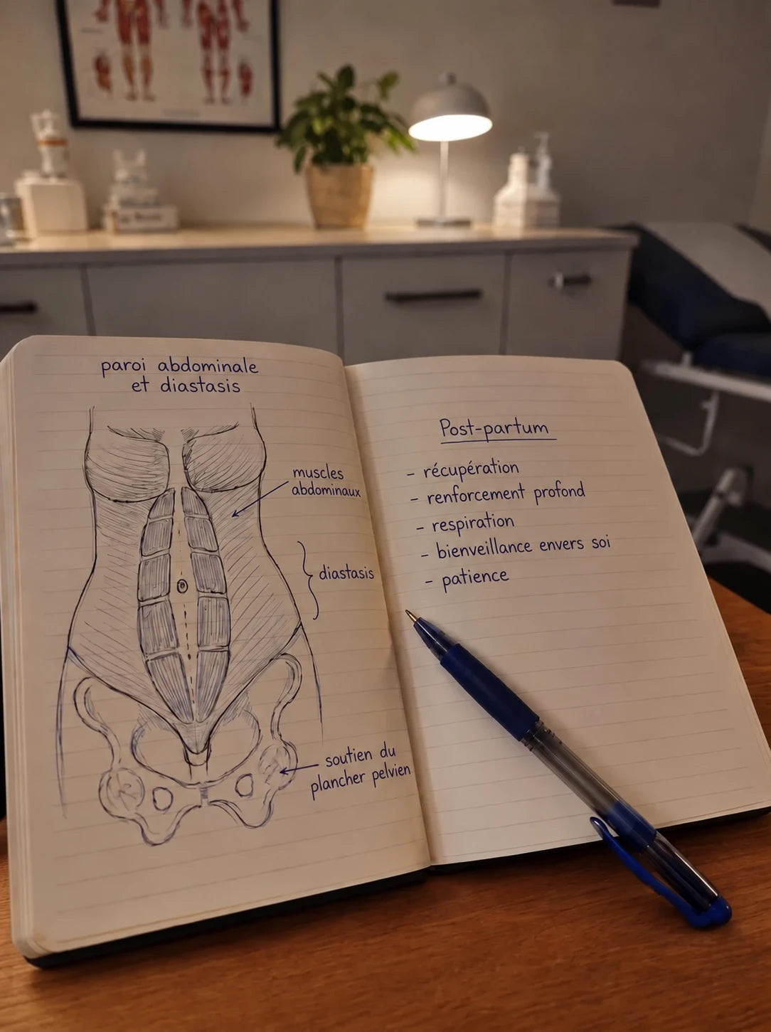Carnet en français sur la paroi abdominale et le diastasis