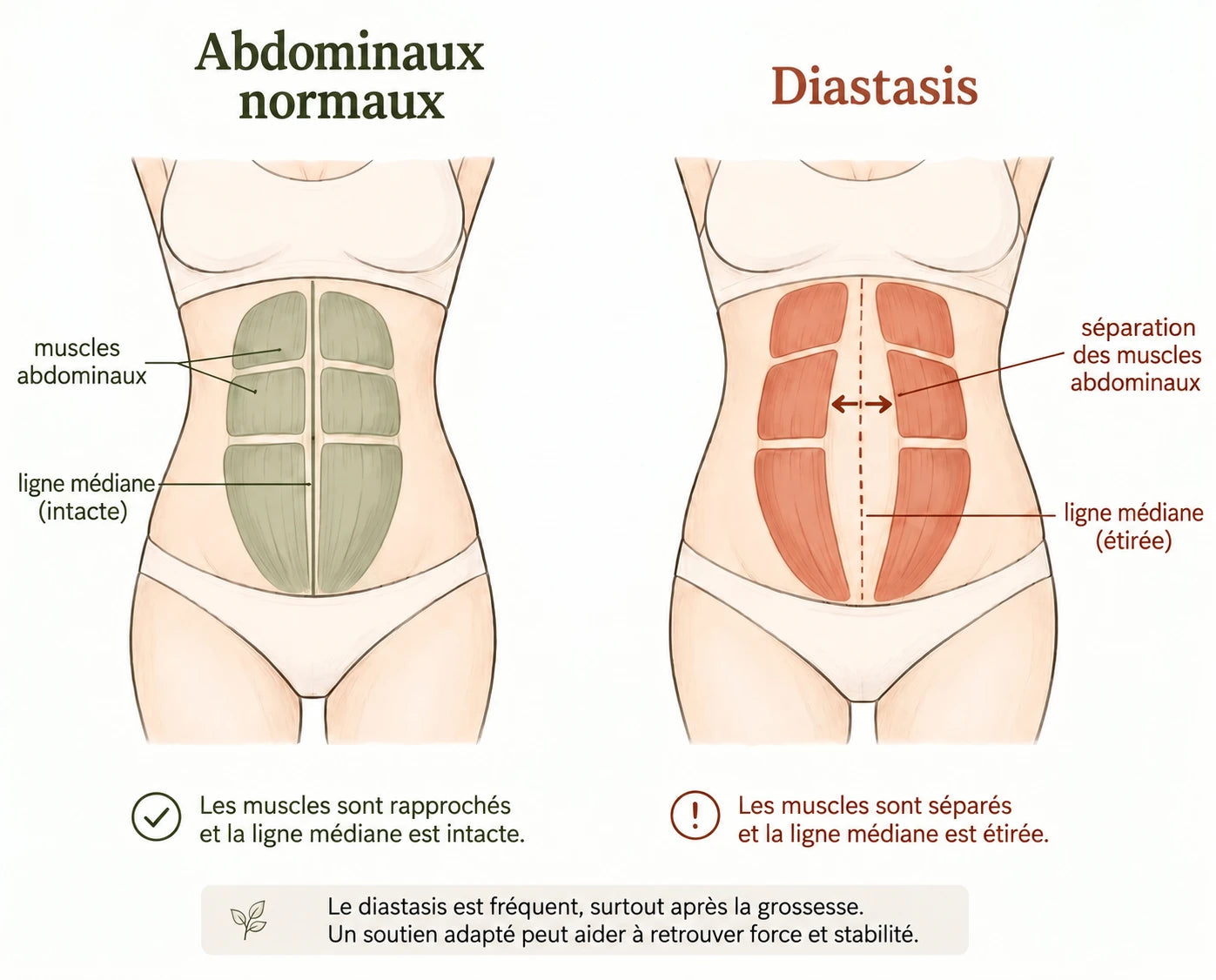 Comparaison en français entre abdominaux normaux et diastasis